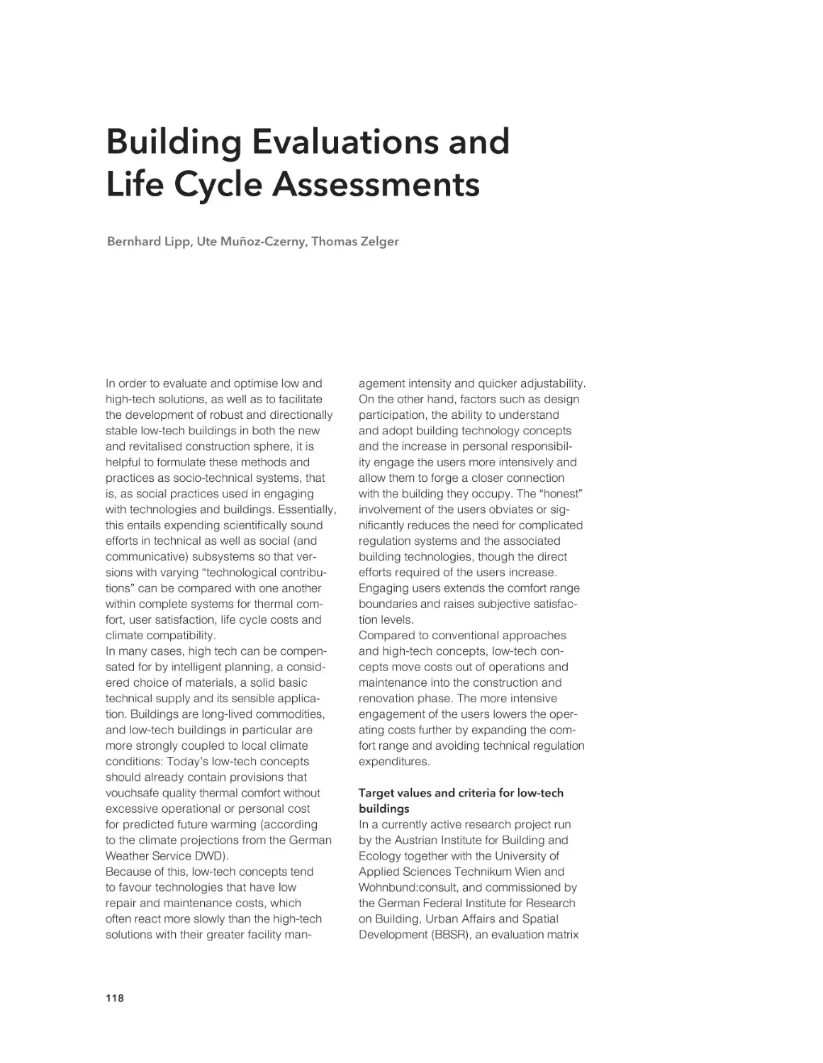 Building Evaluations and Life Cycle Assessments