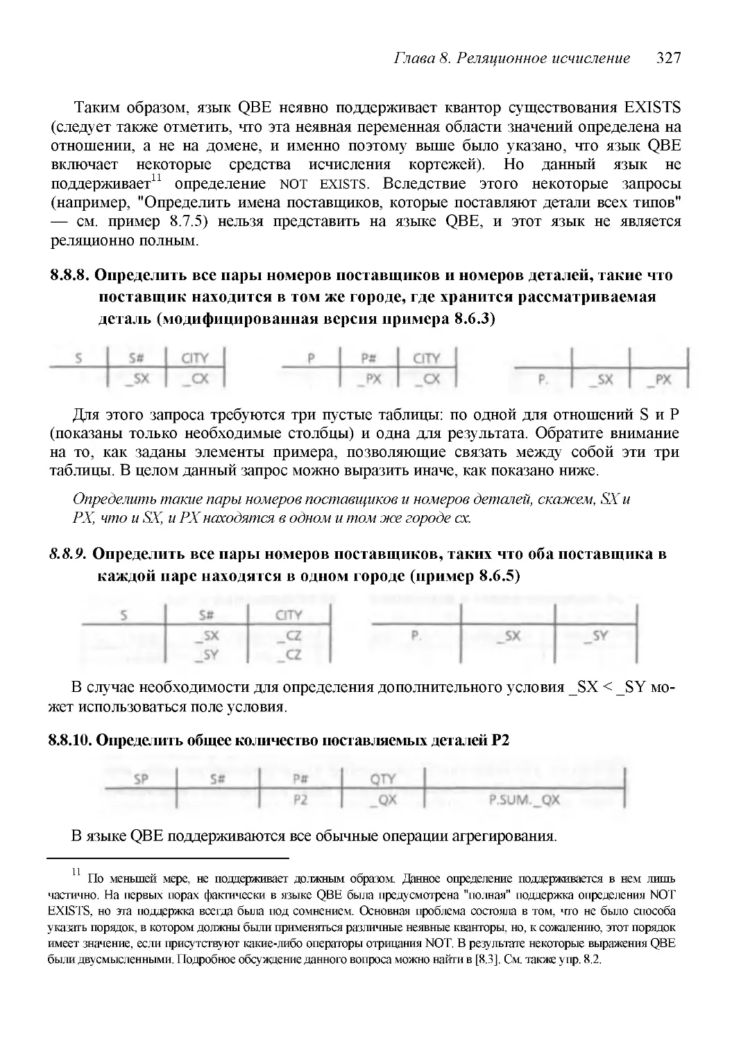 ﻿8.8.8. Определить все пары номеров поставщиков и номеров деталей, такие чт
﻿8.8.9. Определить все пары номеров поставщиков, таких что оба поставщика
﻿8.8.10. Определить общее количество поставляемых деталей Р