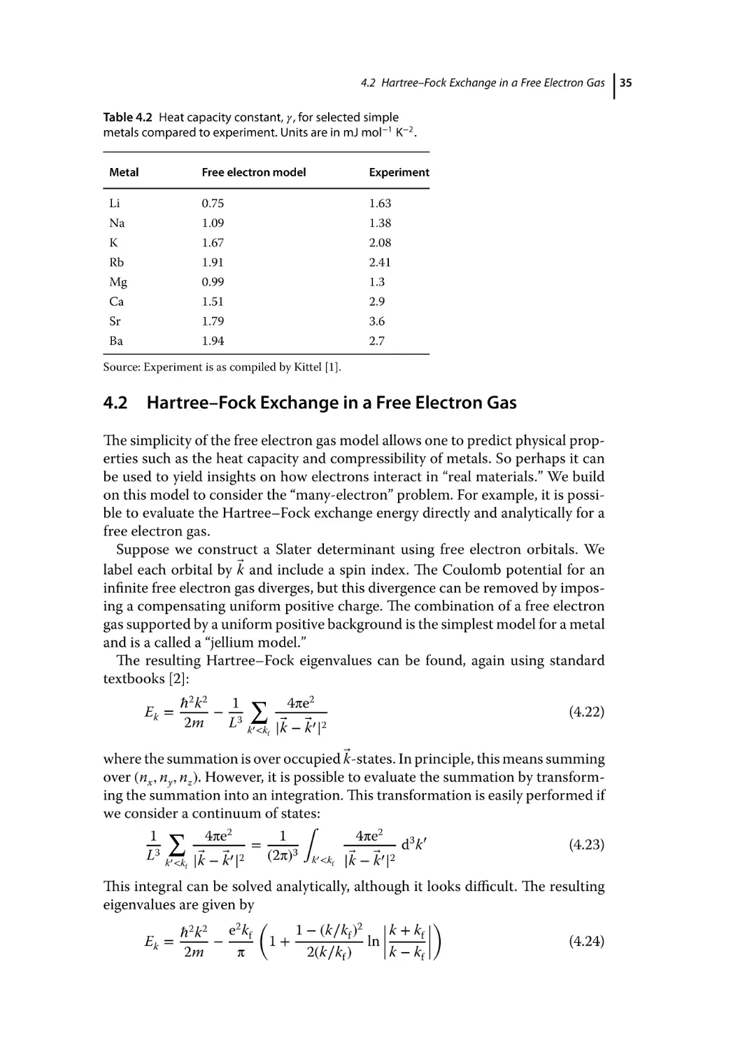 4.2 Hartree–Fock Exchange in a Free Electron Gas