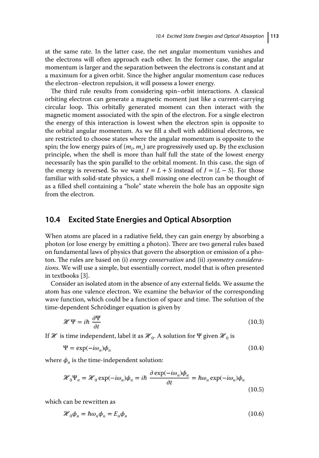 10.4 Excited State Energies and Optical Absorption