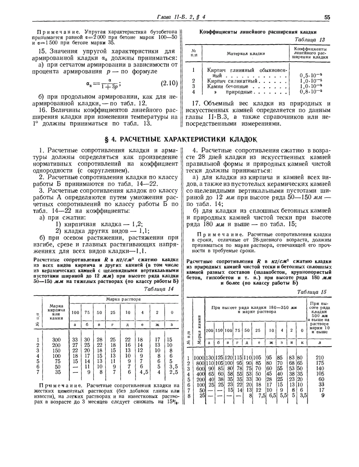 § 4. Расчетные характеристики кладок