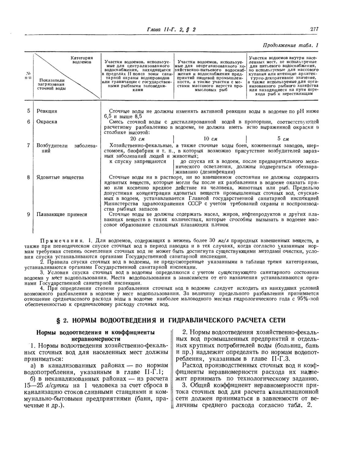 § 2. Нормы водоотведения и гидравлического расчета сети