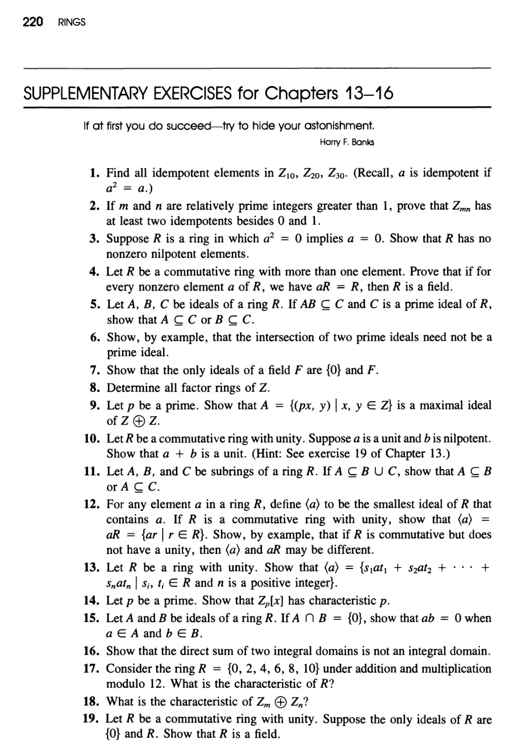 Supplementary Exercises for Chapters 13-16