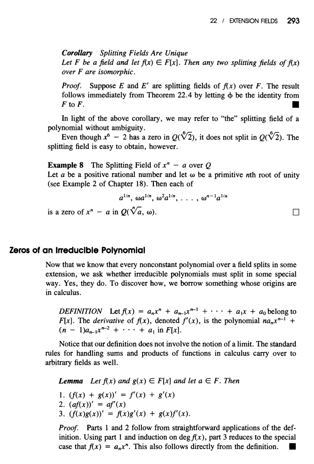 Zeros of an Irreducible Polynomial