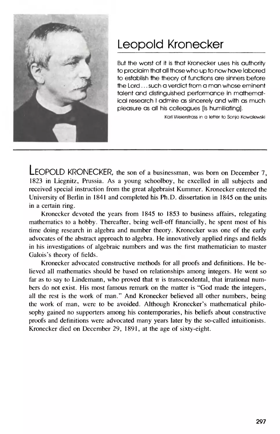 Biography of Leopold Kronecker