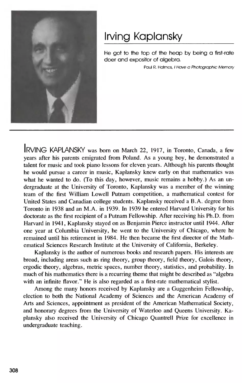 Biography of Irving Kaplansky
