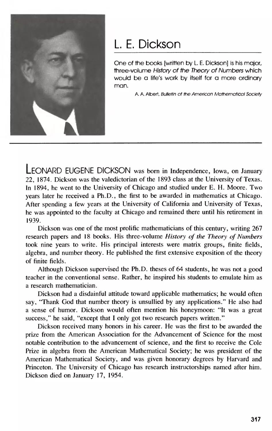 Biography ofL. E. Dickson
