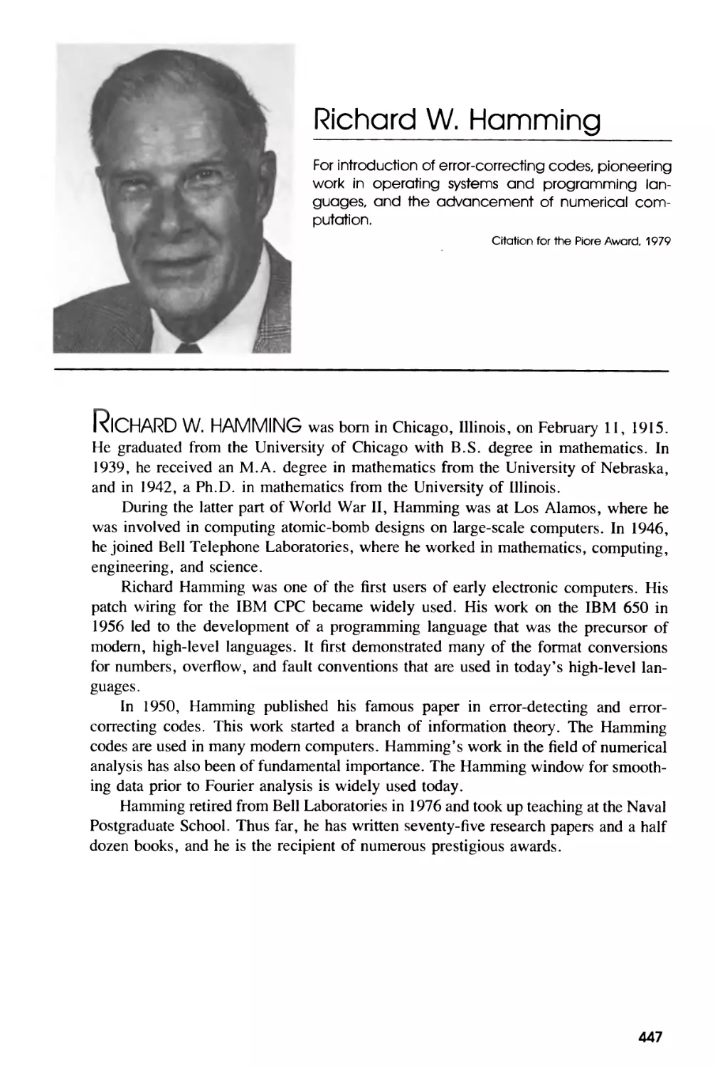 Biography of Richard W. Hamming