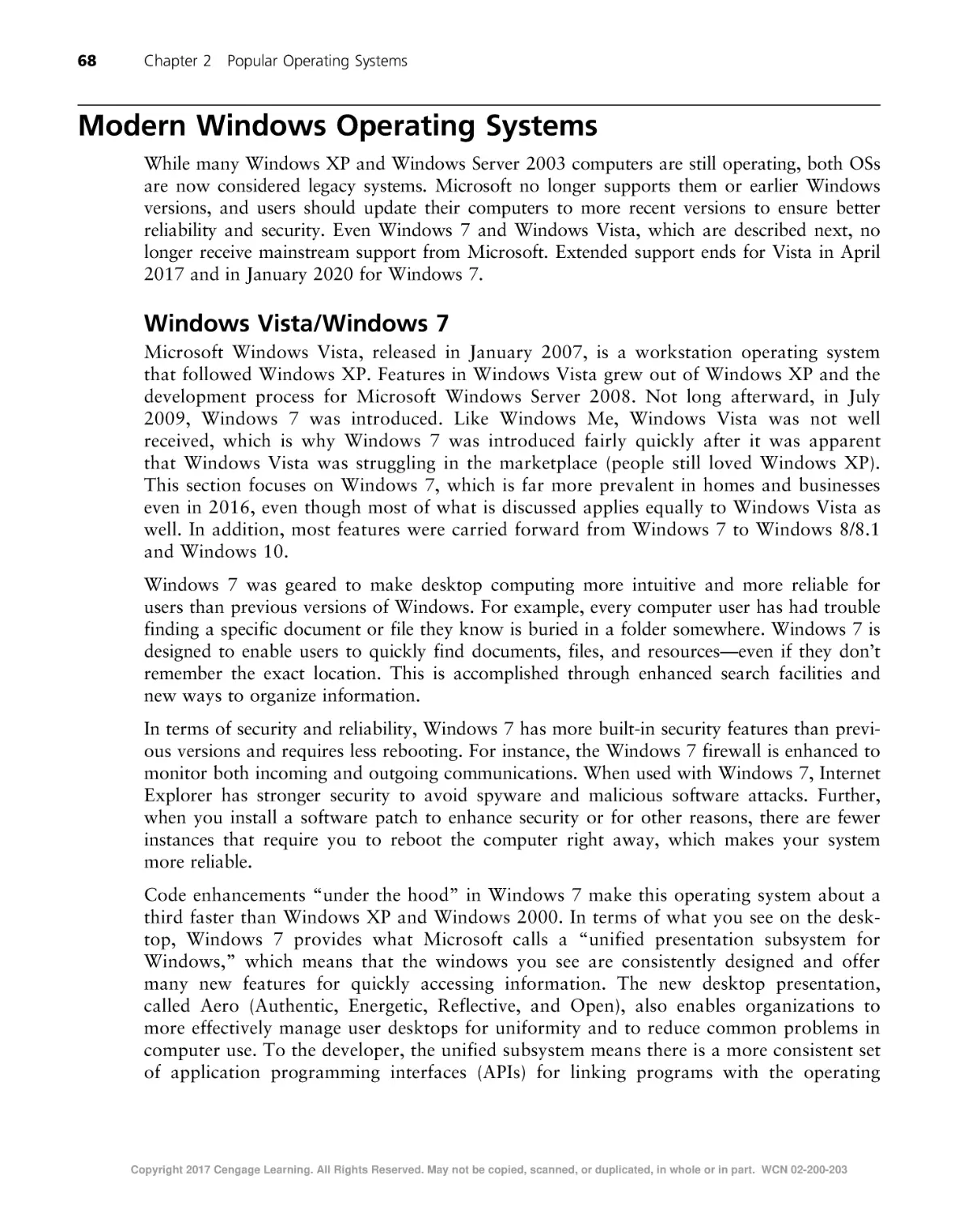 Modern Windows Operating Systems
Windows Vista/Windows 7