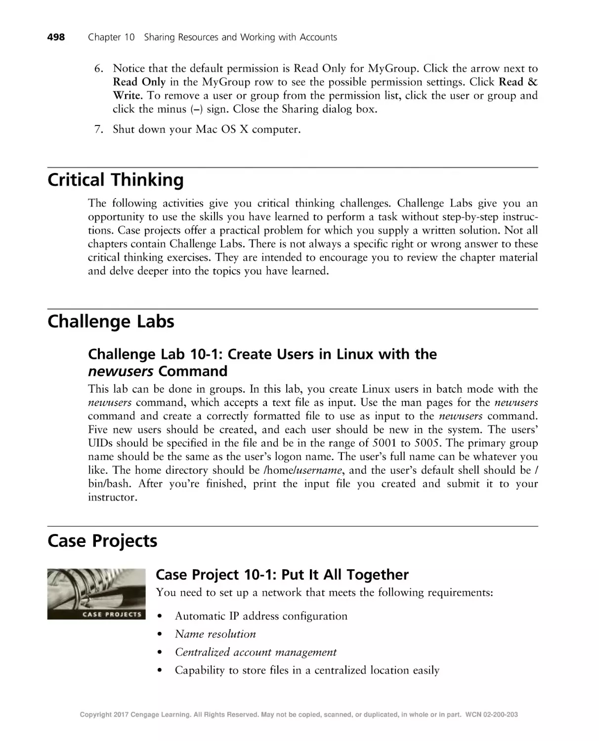 Critical Thinking
Challenge Labs
Challenge Lab 10-1
Case Projects
Case Project 10-1