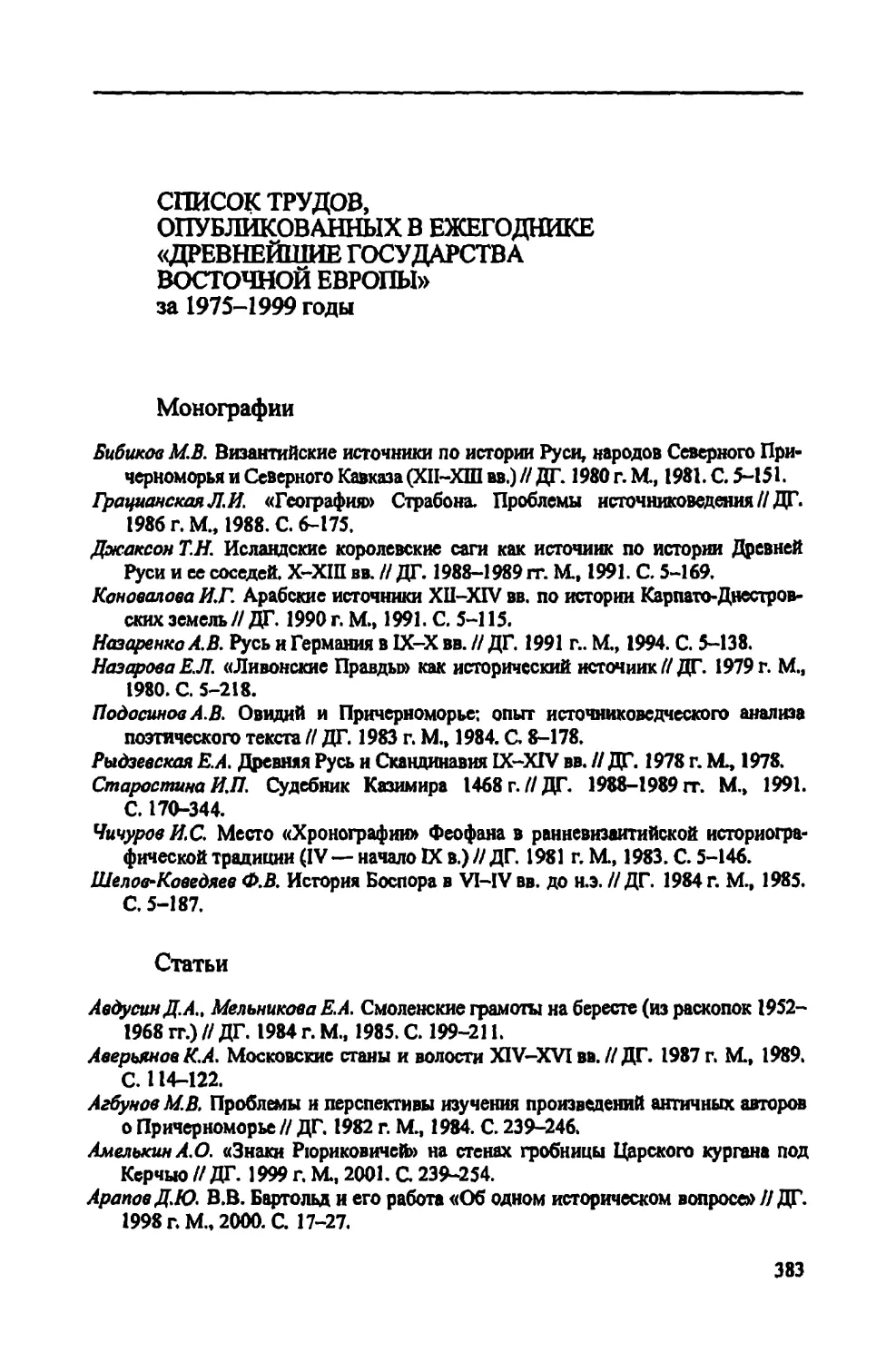 Список трудов, опубликованных в ежегоднике