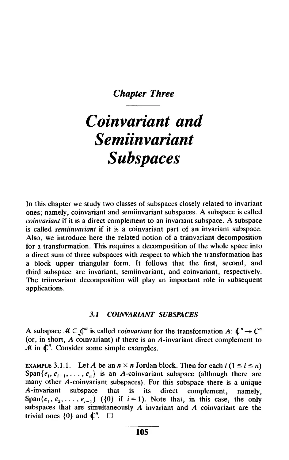 Chapter Three Coinvariant and Semiinvariant Subspaces