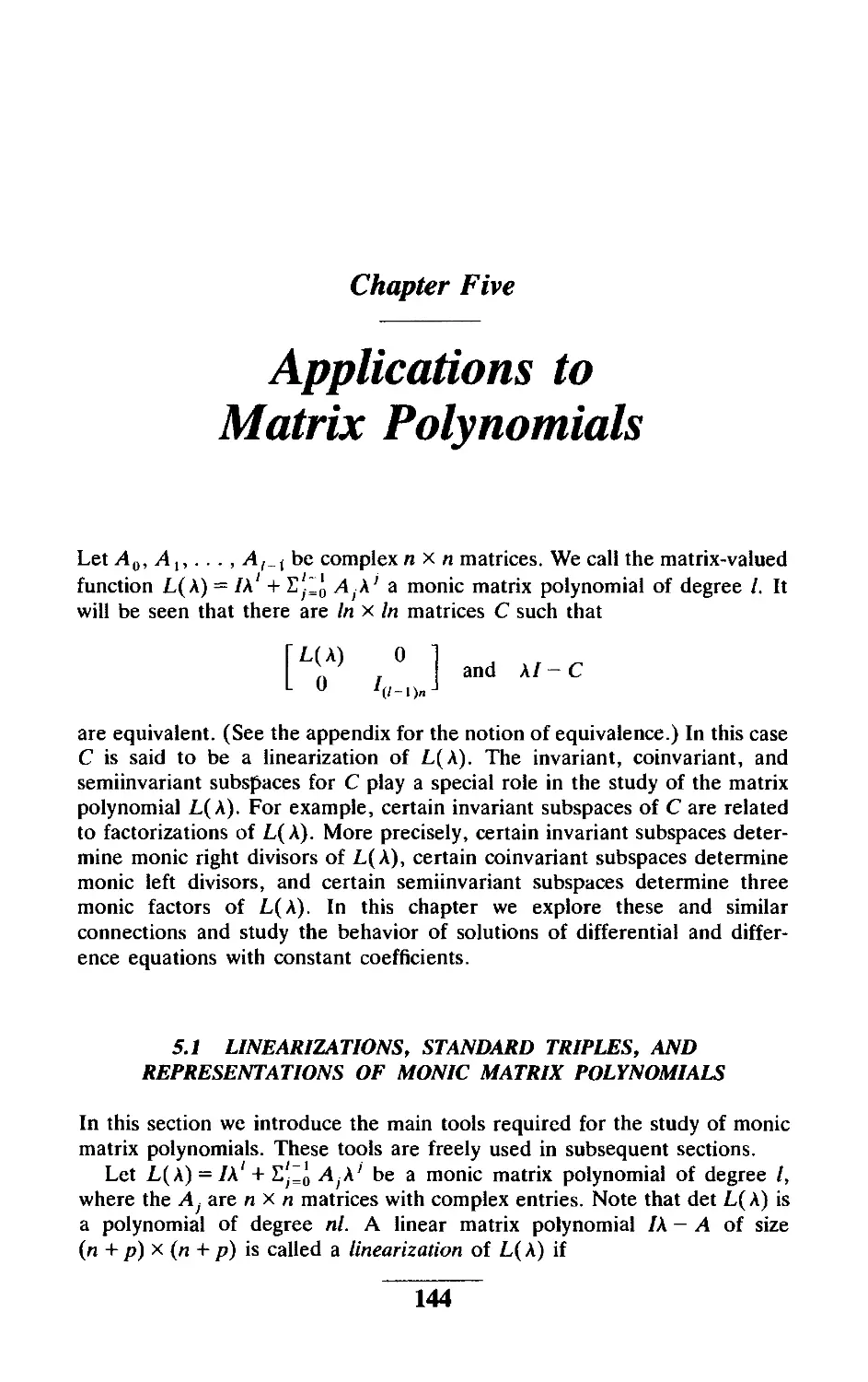 Chapter Five Applications to Matrix Polynomials