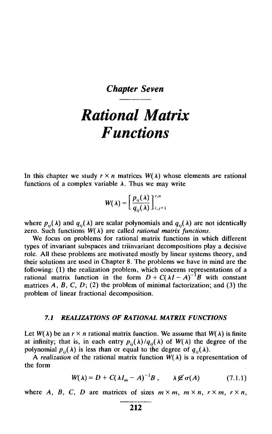Chapter Seven Rational Matrix Functions