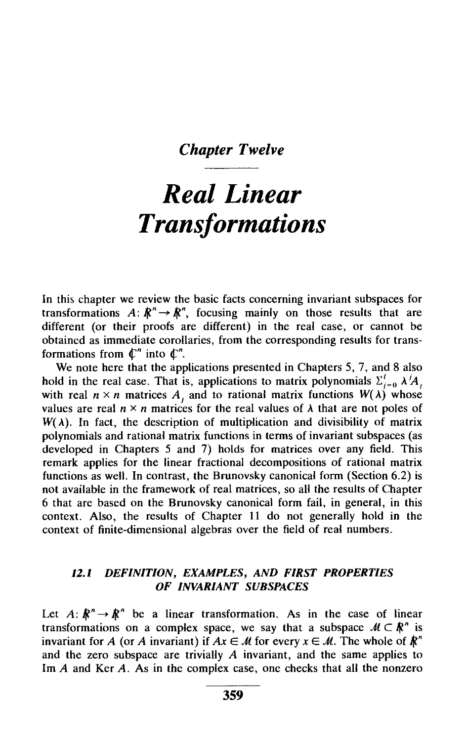 Chapter Twelve Real Linear Transformations