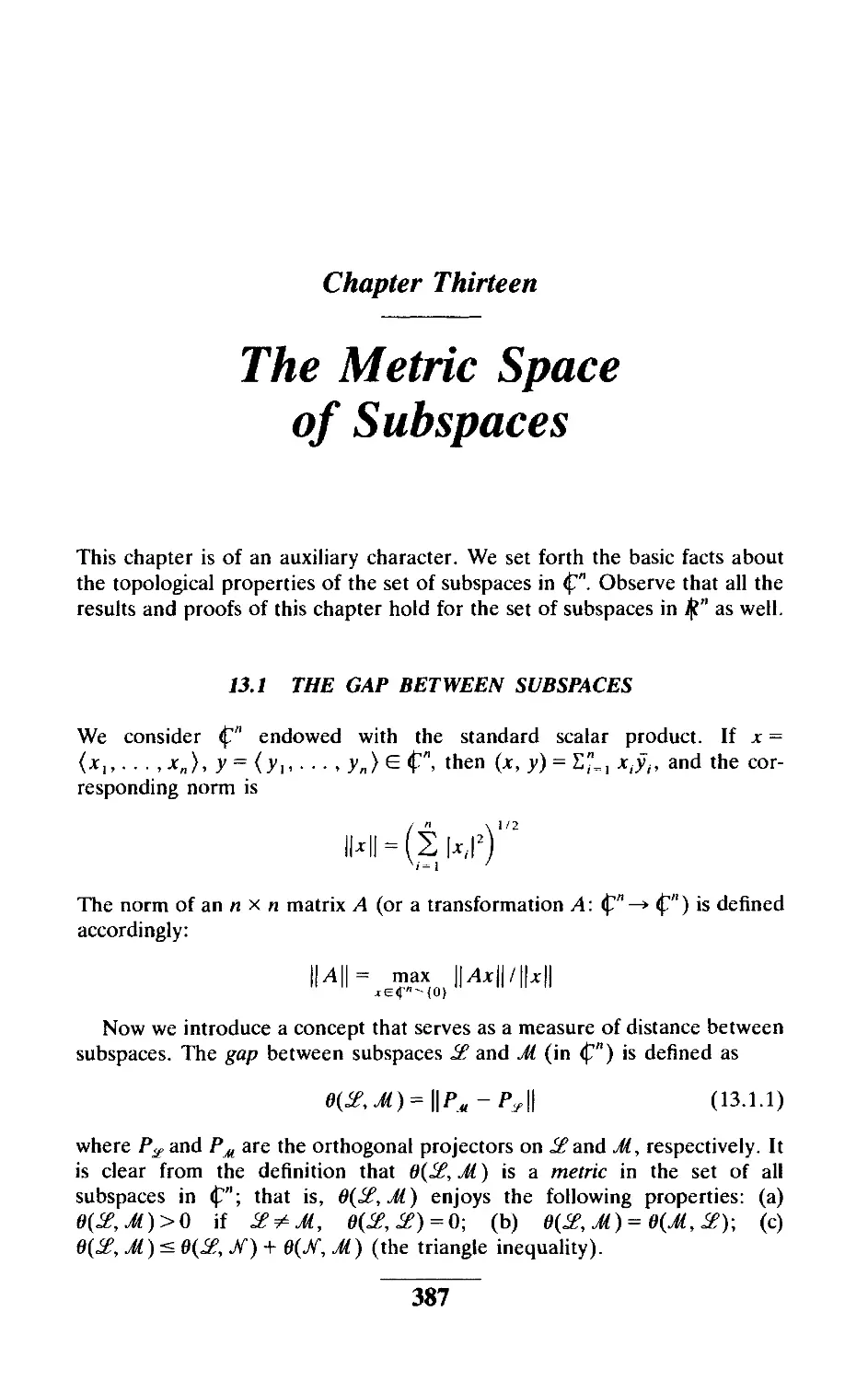 Chapter Thirteen The Metric Space of Subspaces