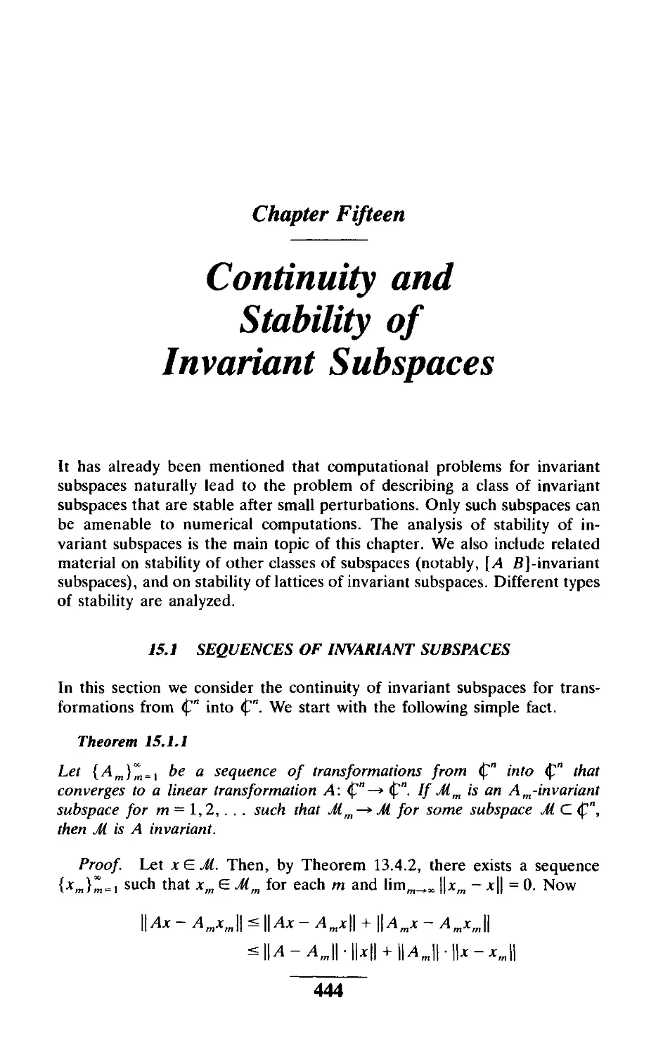 Chapter Fifteen Continuity and Stability of Invariant Sub spaces