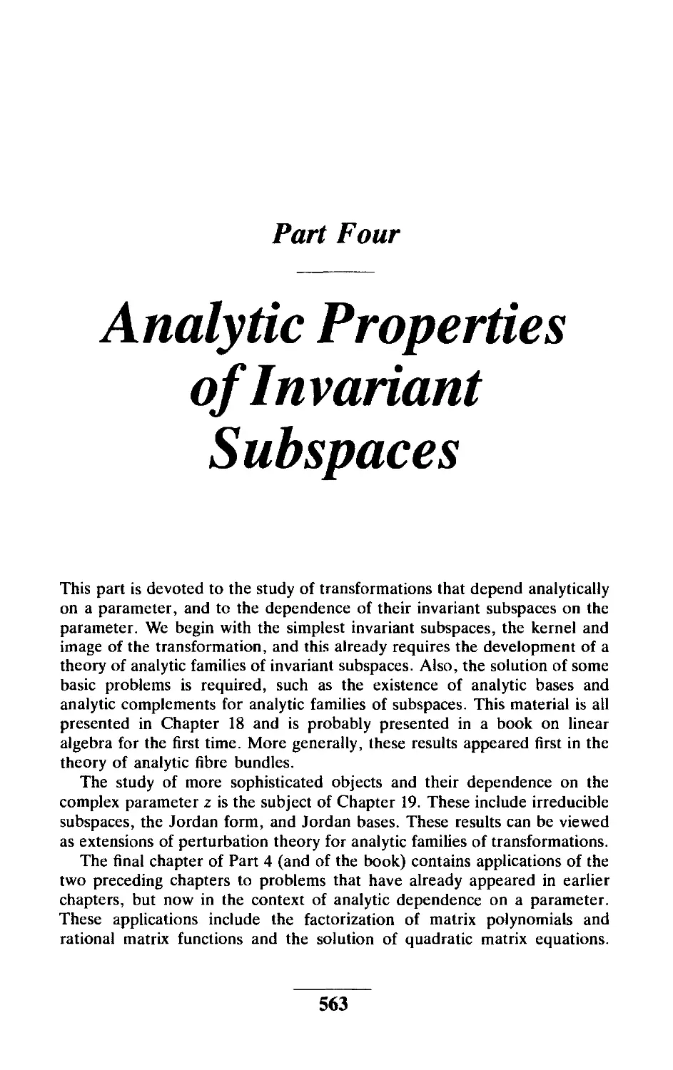 Part Four Analytic Properties of Invariant Subspaces