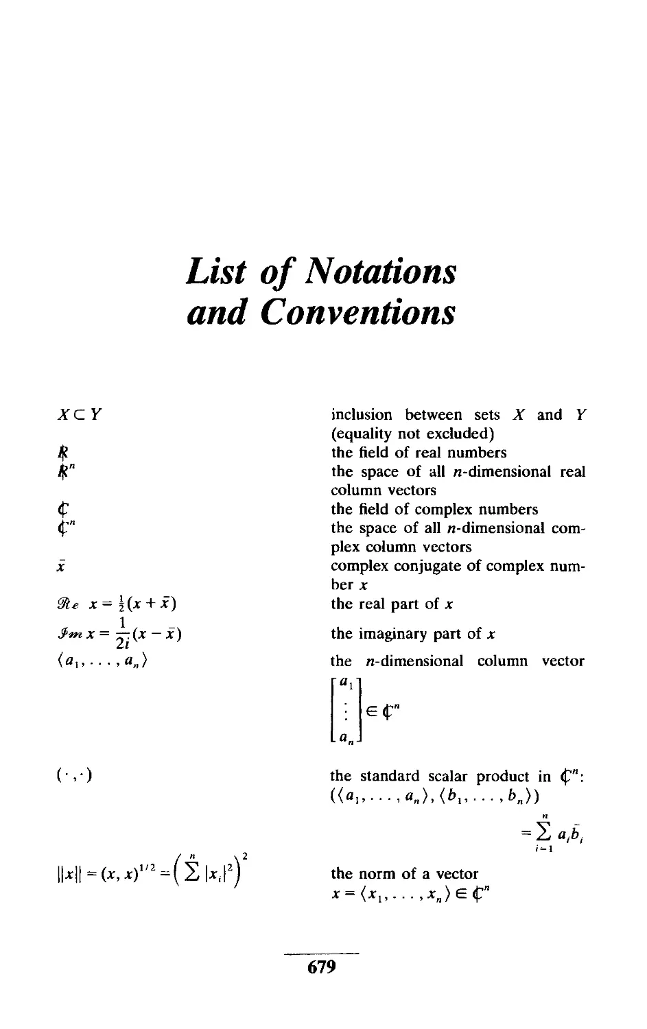 List of Notations and Conventions