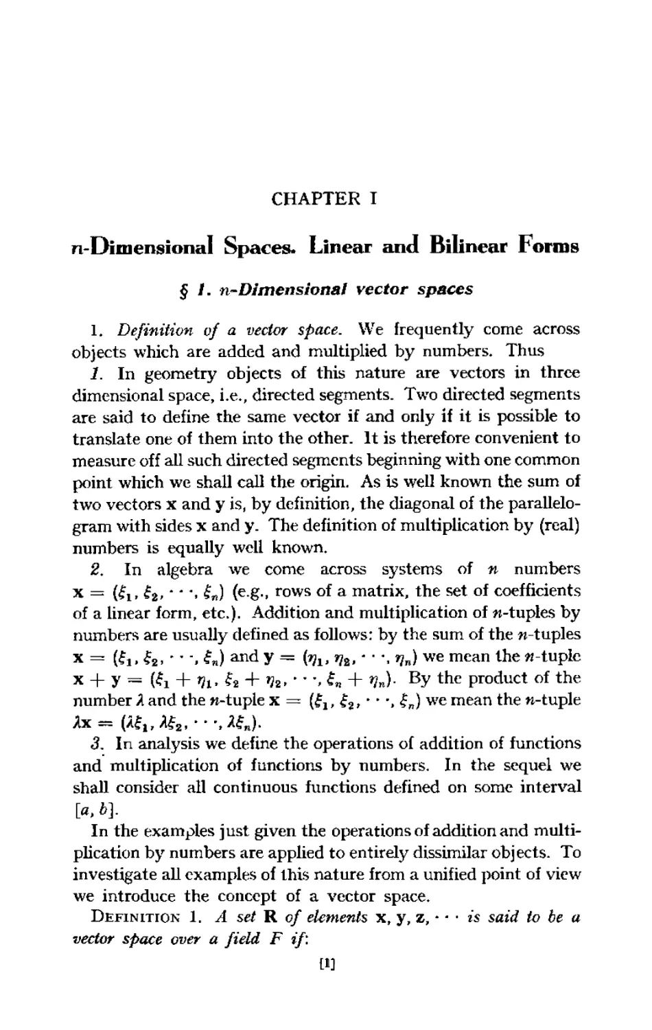 I. n-Dimensional Spaces. Linear and Bilinear Forms