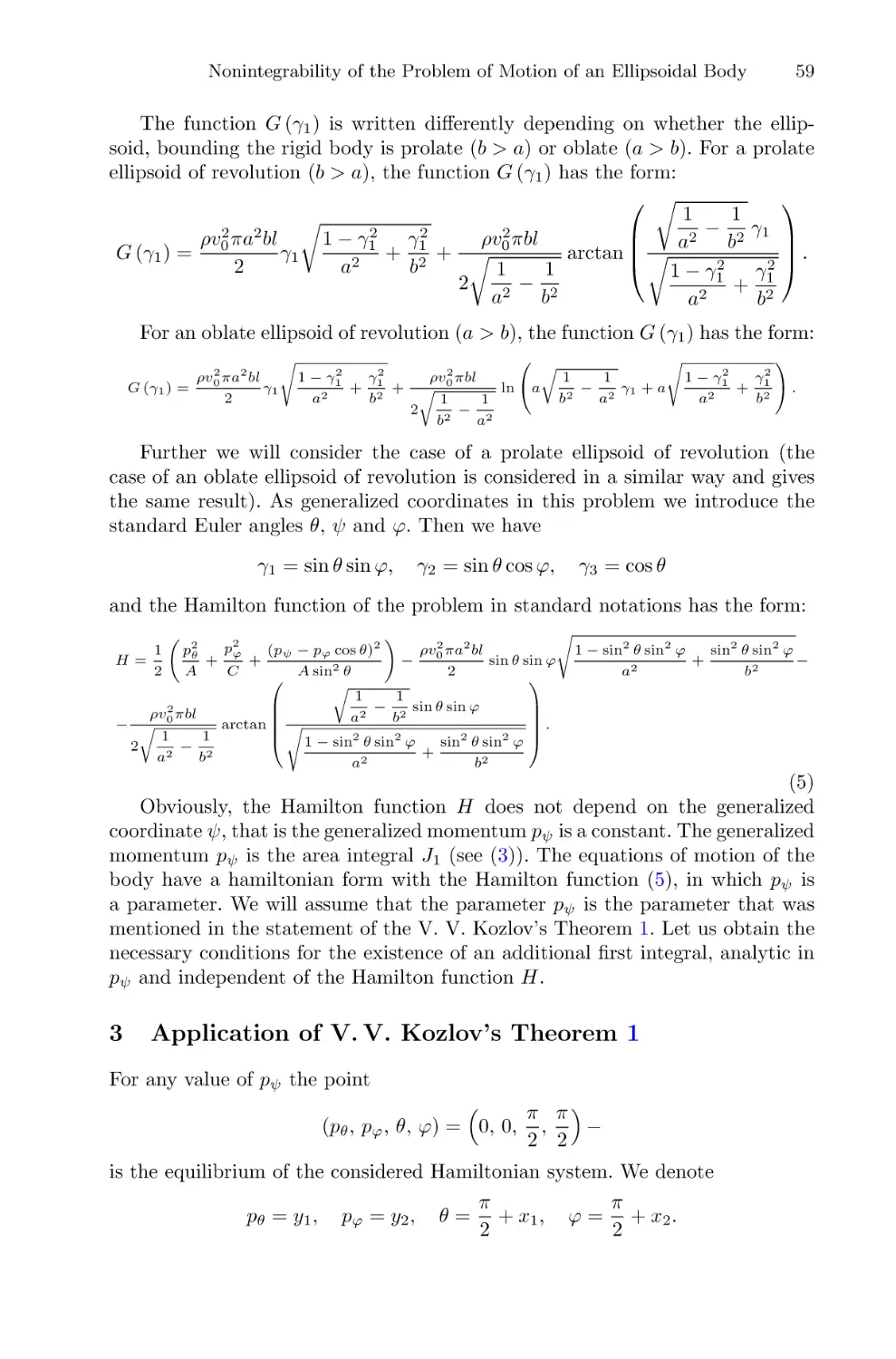 3 Application of V.V. Kozlov's Theorem 1