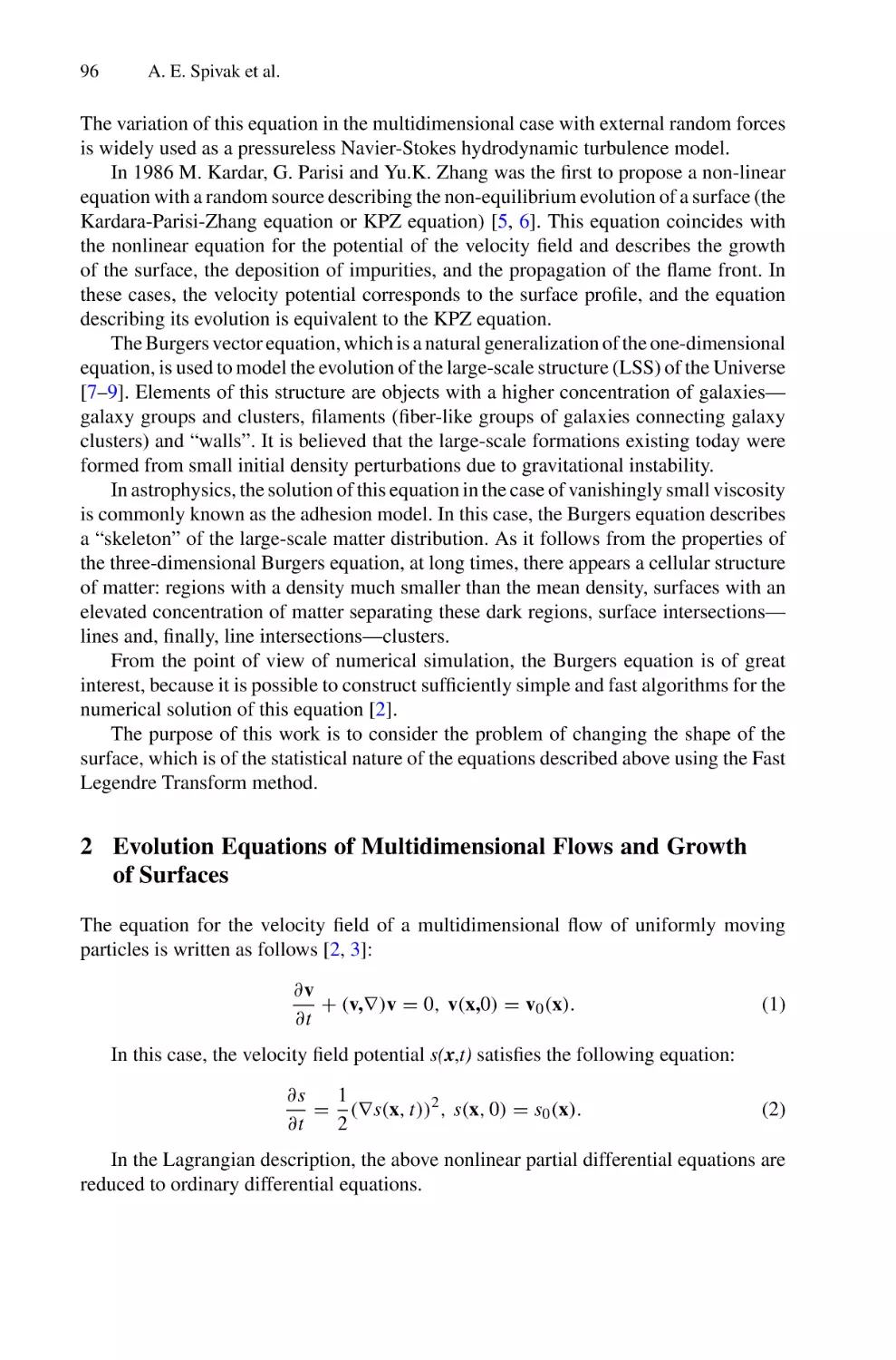 2 Evolution Equations of Multidimensional Flows and Growth of Surfaces