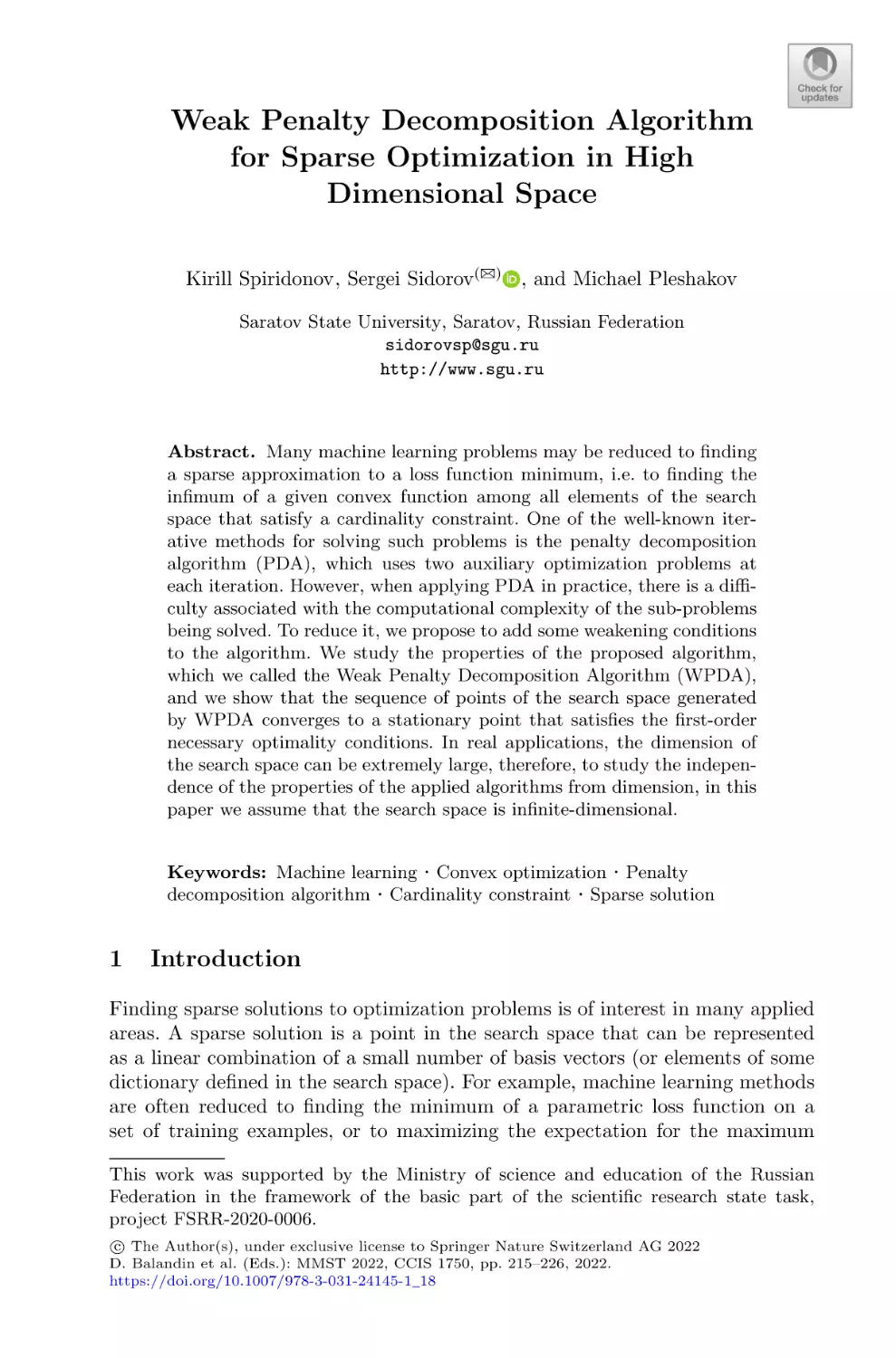 Weak Penalty Decomposition Algorithm for Sparse Optimization in High Dimensional Space
1 Introduction