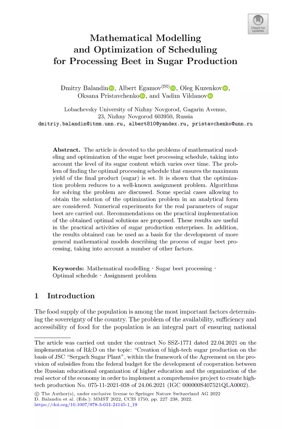 Mathematical Modelling and Optimization of Scheduling for Processing Beet in Sugar Production
1 Introduction