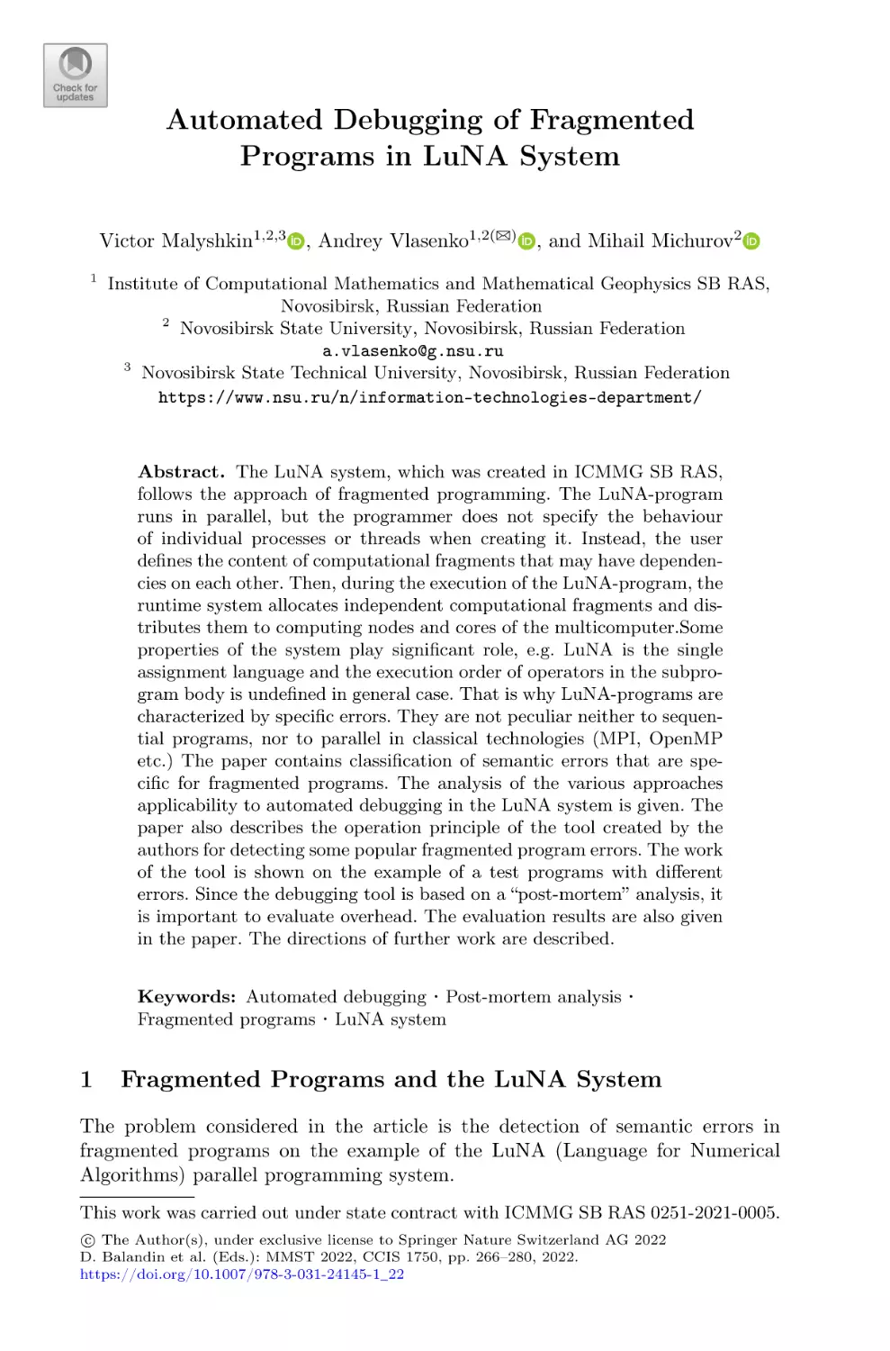 Automated Debugging of Fragmented Programs in LuNA System
1 Fragmented Programs and the LuNA System