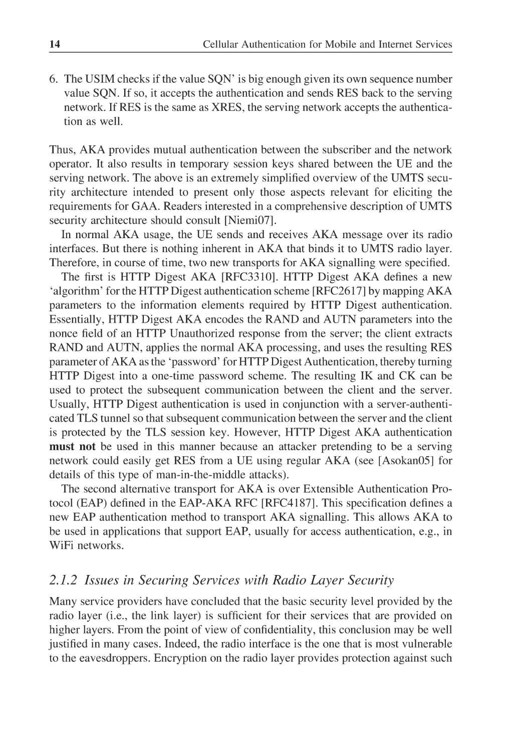 2.1.2 Issues in Securing Services with Radio Layer Security