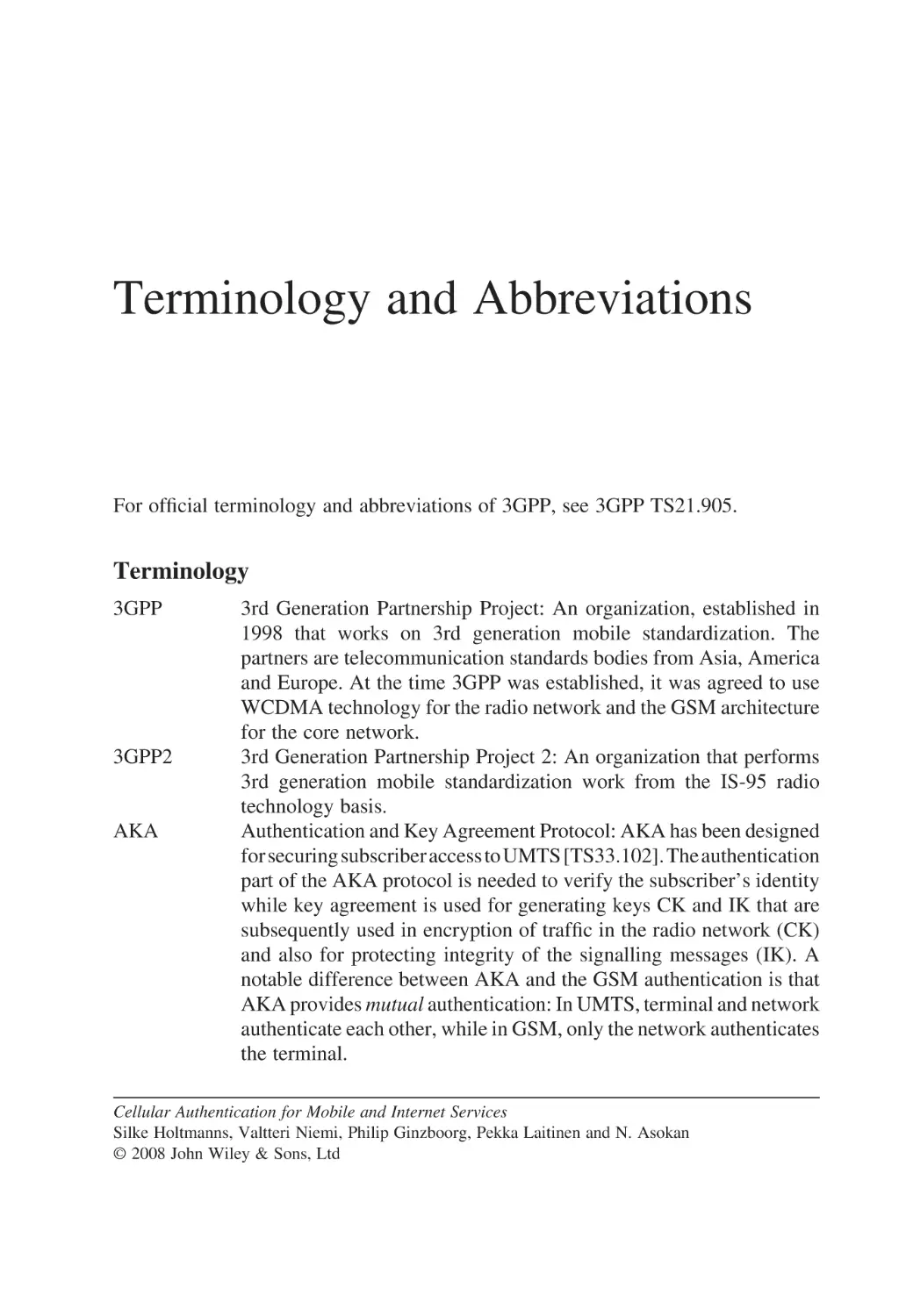 Terminology and Abbreviations