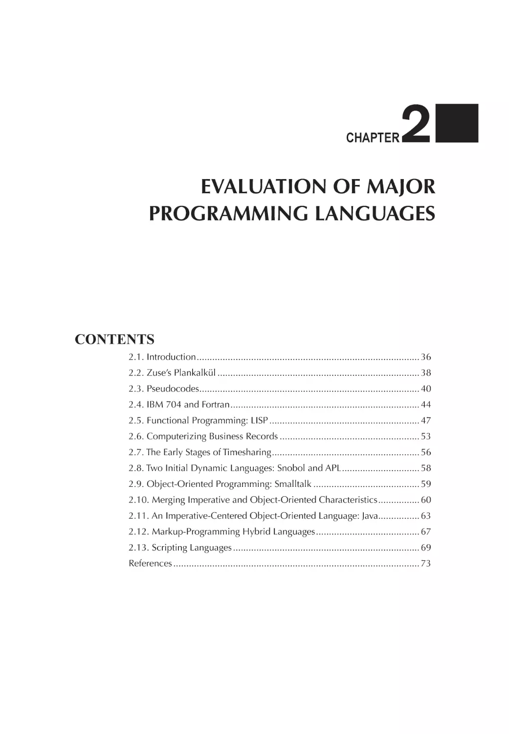 Chapter 2 Evaluation of Major Programming Languages