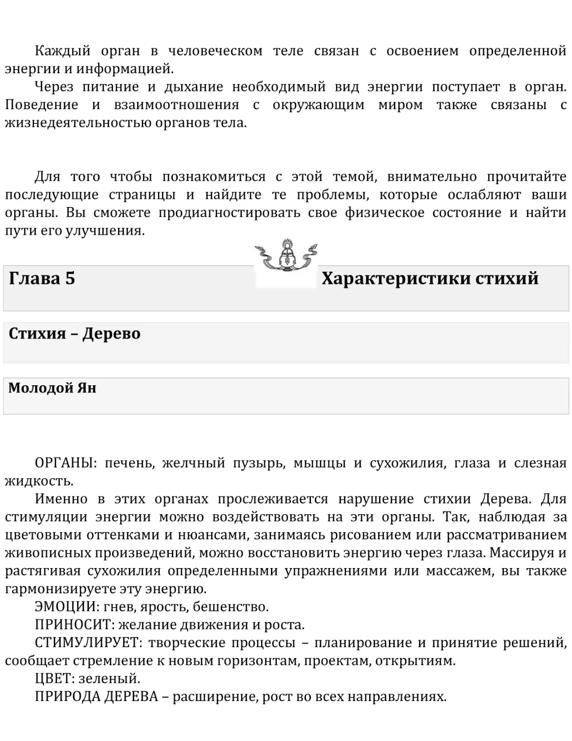 Глава 5   Характеристики стихий
Стихия – Дерево
Молодой Ян