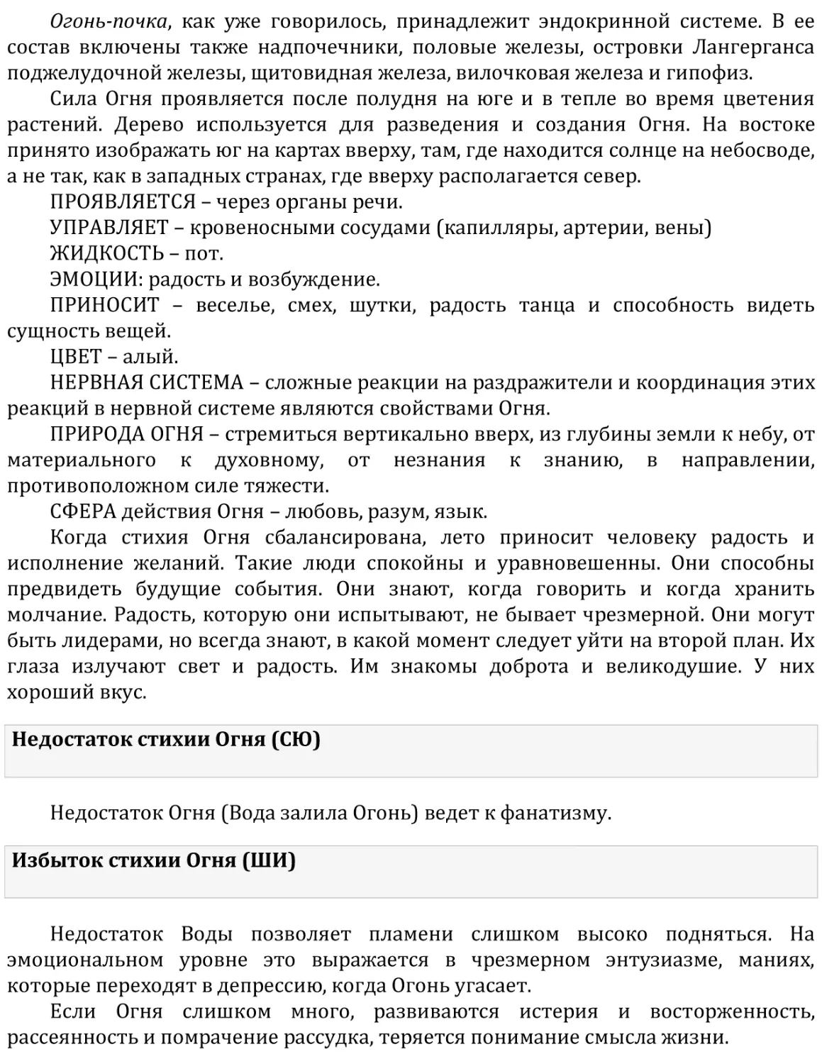 Недостаток стихии Огня (СЮ)
Избыток стихии Огня (ШИ)