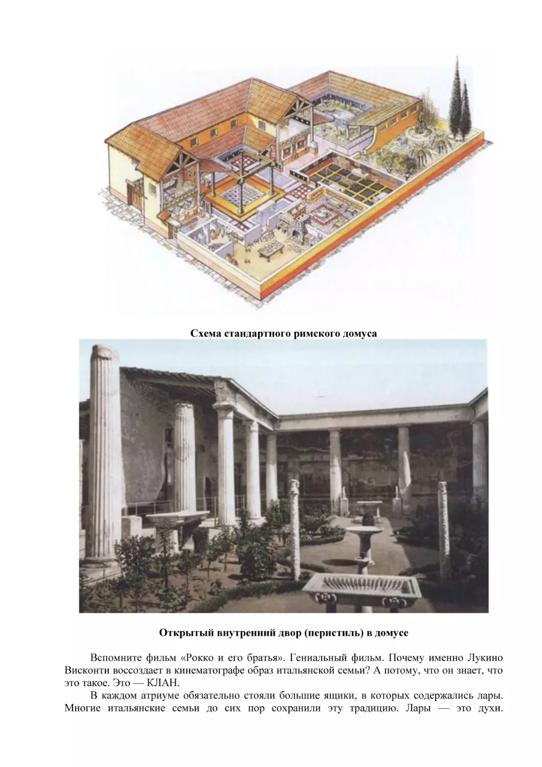 Схема стандартного римского домуса
Открытый внутренний двор (перистиль) в домусе
