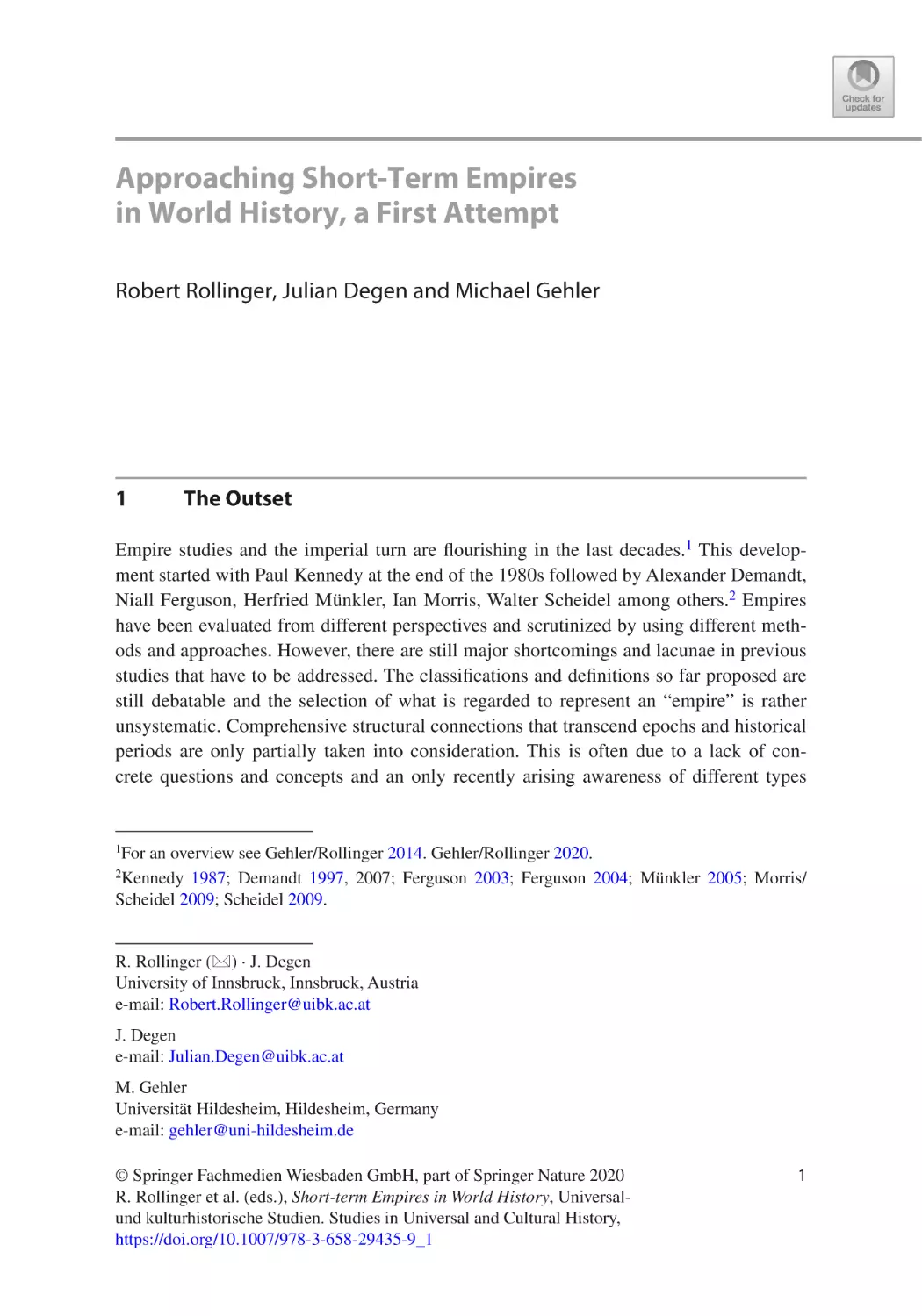 Approaching Short-Term Empires in World History, a First Attempt
1	The Outset